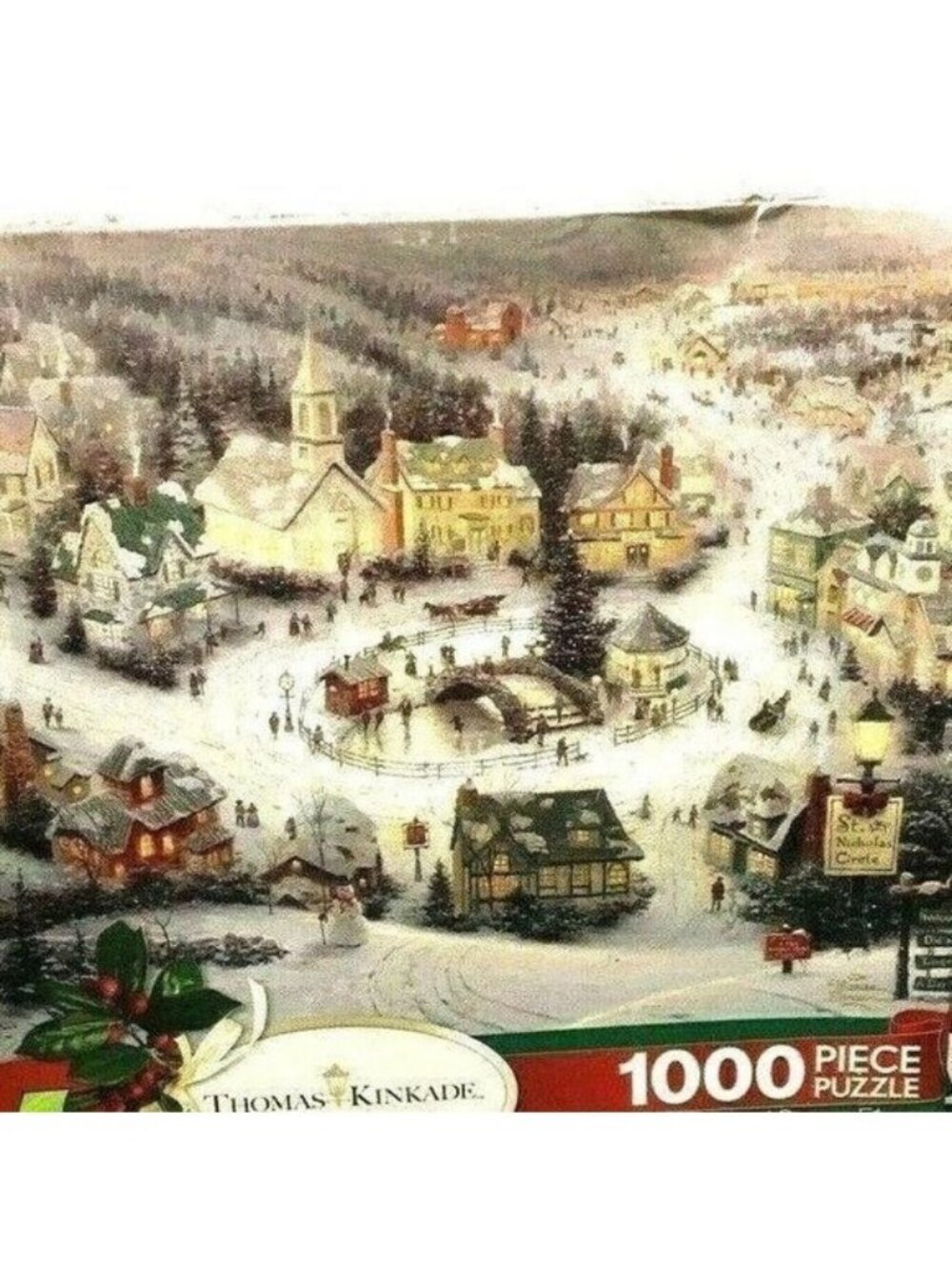 VTG Puzzle Thomas Kinkade 1000 Pc St. Nicholas Circle Christmas Scene Holiday